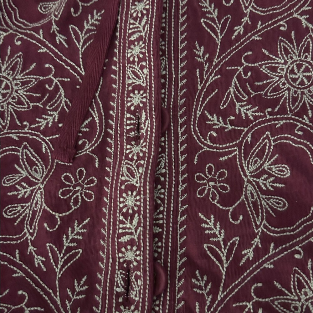 Soft surroundings sweater with hood embroidery button front boho women’s medium - Picture 2 of 8